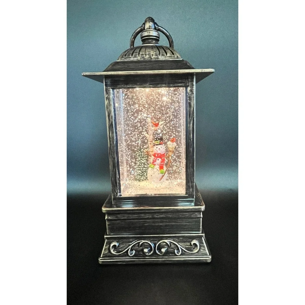 Christmas Forever Snowman with Broom‎ Glitter Lantern 10.5 Inch Bronze Lighted